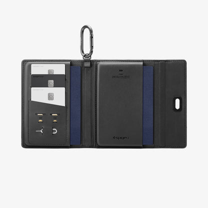 AFA11344 - Passport Holder | KD502 Black showing the inner with passport, cards and tf card ejector inside