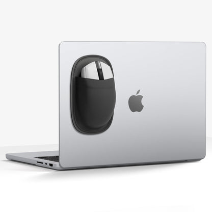APP11227 - Laptop/Tablet Mouse Holder | LD220 in Black showing front with a mouse and a laptop.