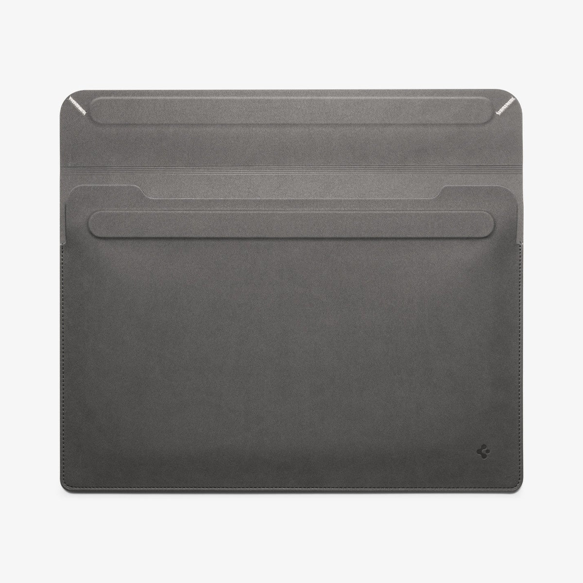 AFA06415 - MacBook Pro 14-inch Valentinus Laptop Pouch in City Gray open flat layout showing flexible leather construction