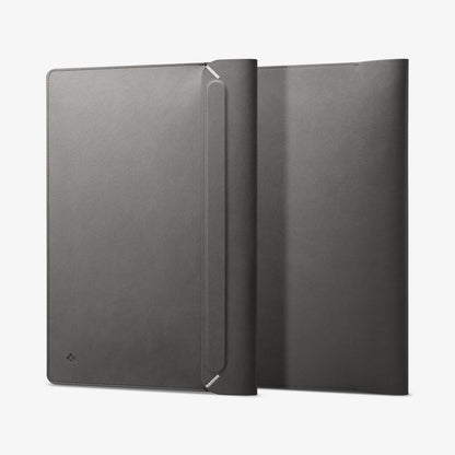 AFA06415 - MacBook Pro 14-inch Valentinus Laptop Pouch in City Gray rear exterior with clean minimal leather surface