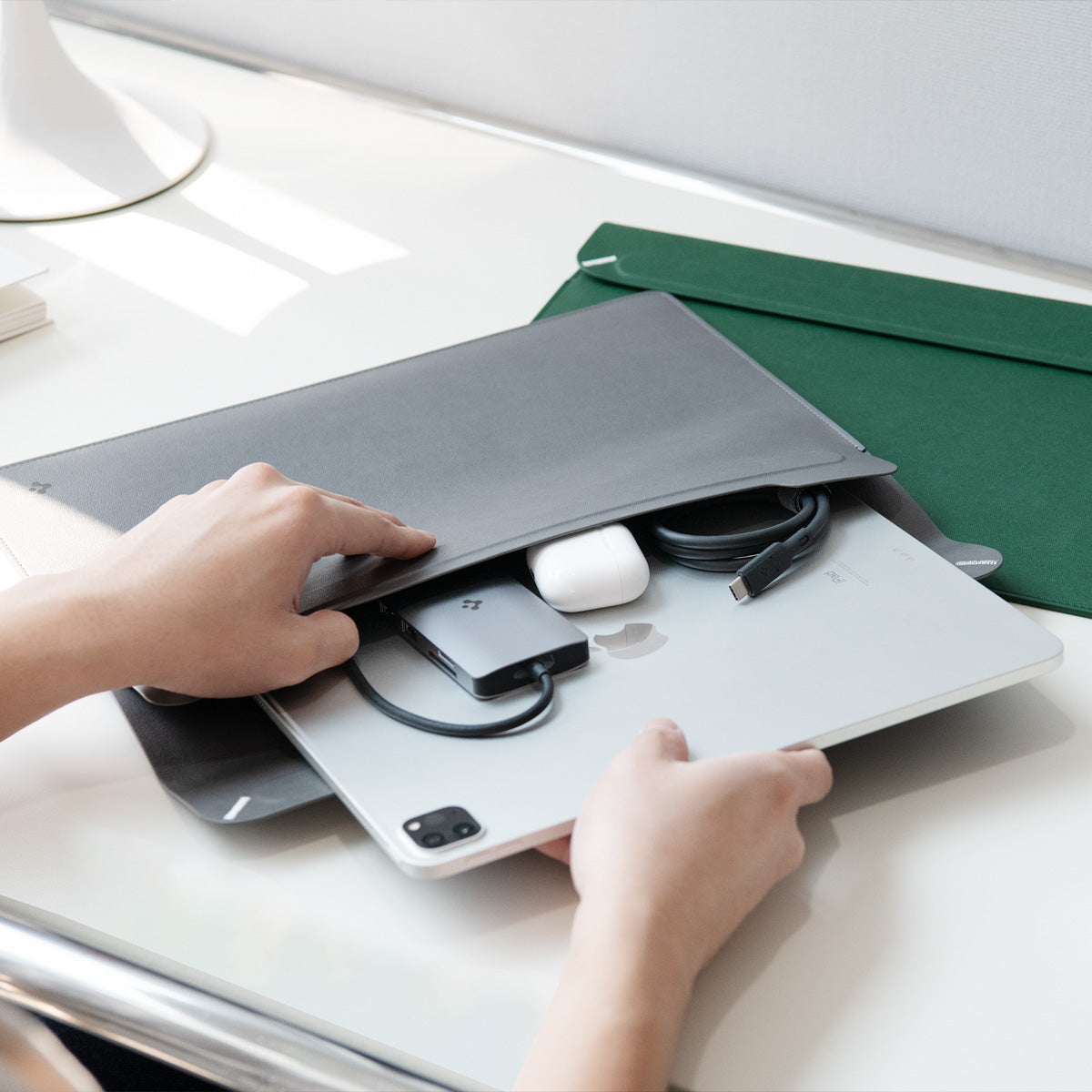 AFA06415 - MacBook Pro 14-inch Valentinus Laptop Pouch in City Gray workspace use storing laptop notebook and accessories