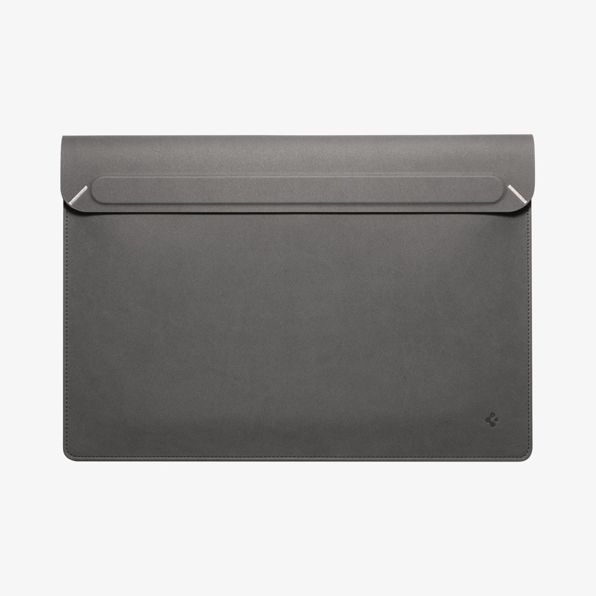 AFA06415 - MacBook Pro 14-inch Valentinus Laptop Pouch in City Gray front view with magnetic flap closure in brown leather finish
