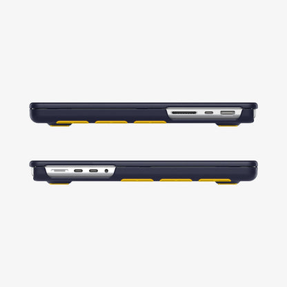 ACS11271 - MacBook Pro 14-inch Nano Pop Blueberry Navy showing side views with open cutouts for ports and ventilation