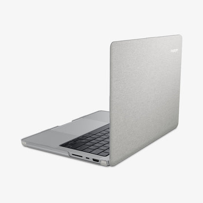 ACS10976 - MacBook Pro 14-inch in Heather Gray showing the the back and side