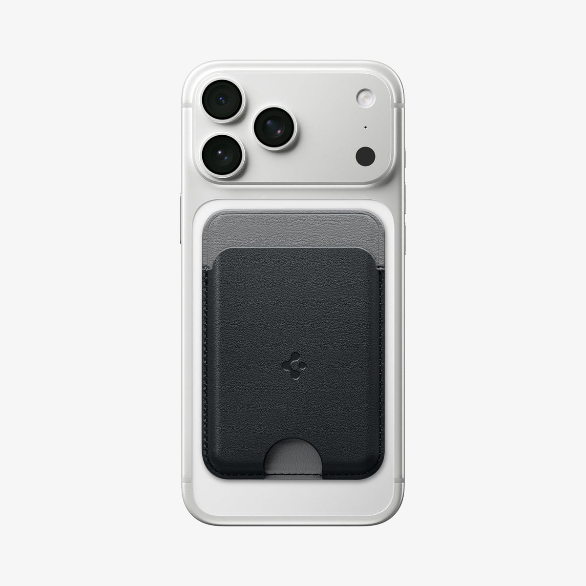 AFA06997 - MagSafe Card Holder Nano Pop (Mag Fit) in Black Sesame showing the front attached to the back of the device