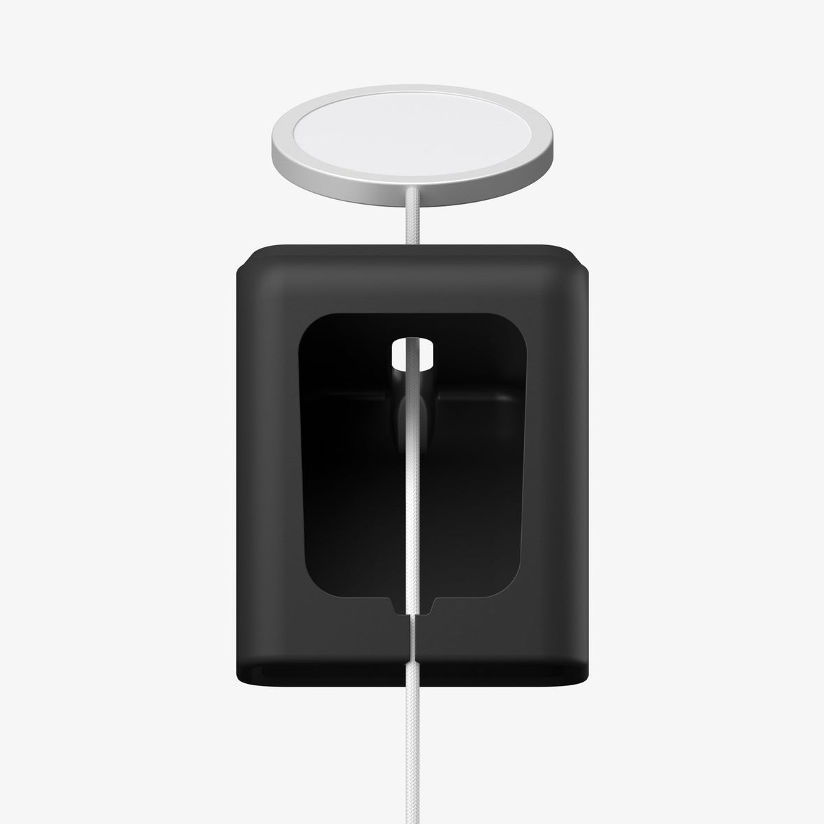 AMP09170 - Magsafe Charger Stand (Mag Fit) in Black showing the magsafe and bottom of the charger stand