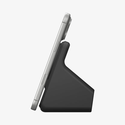 AMP09170 - Magsafe Charger Stand (Mag Fit) in Black showing the side with the device attached