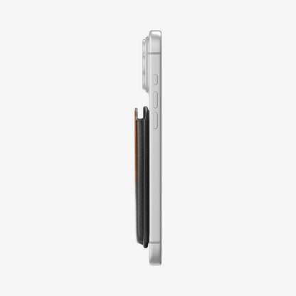 AFA11336 - Spigen Valentinus MagFit Plus Wallet side profile attached to iPhone showing slim thickness