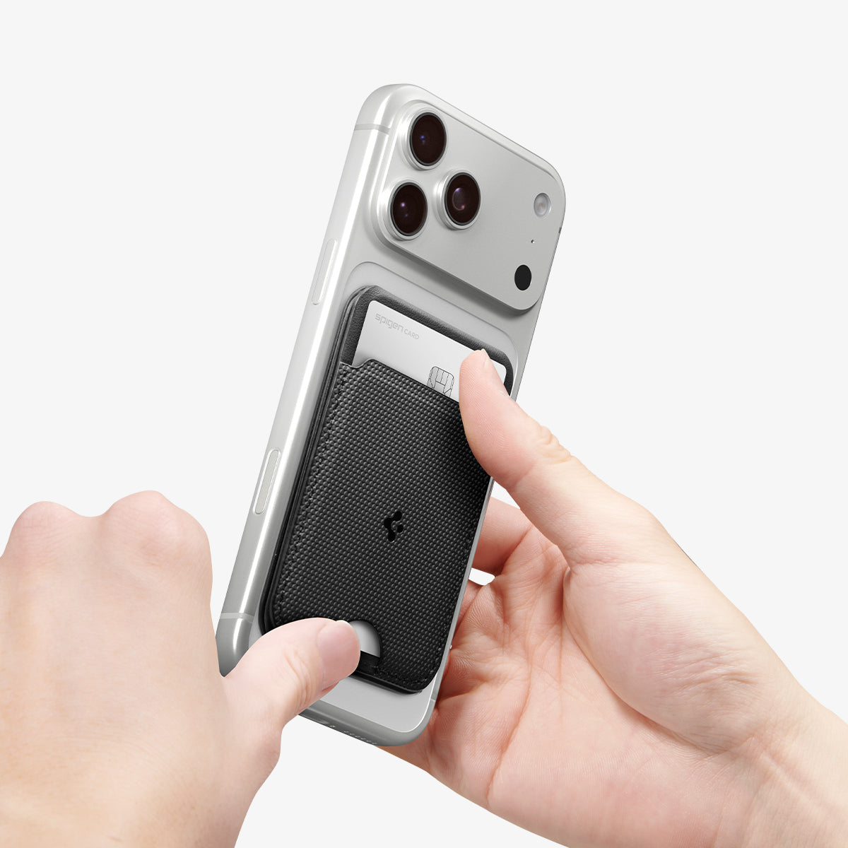 AFA10751 - MagSafe Card Holder Slim Fold (Mag Fit) | S314-3 showing the card holder being installed onto device