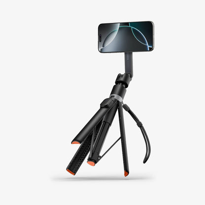 AMP09534 - s581w selfie stick magfit in black showing the front, sides and tripod stand open