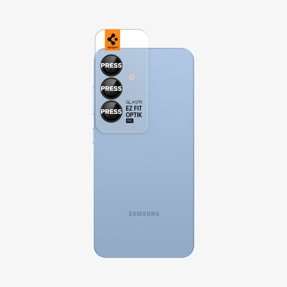 AGL09086 - Galaxy S25 Plus Optik Pro EZ Fit Lens Protector in Black showing the lens tray attached at the back of the device