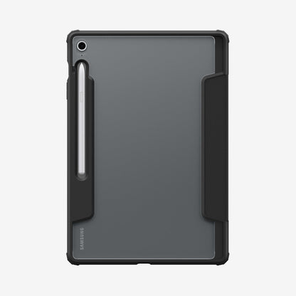 ACS09446 - Galaxy Tab S10 FE+ Case Ultra Hybrid Pro in Black showing the back with s pen attached