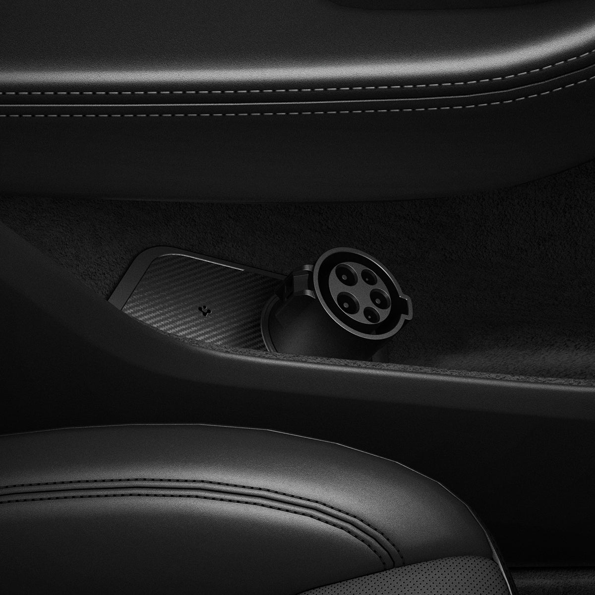ACP11327 - Model Y Juniper (2025+) Charging Adapter Door Dock showing inside of the car and product