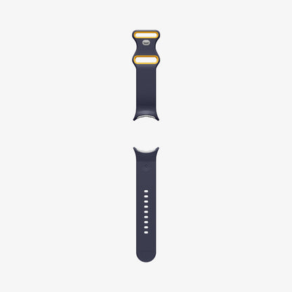 AMP09485 - Pixel Watch 4 (41mm) Nano Pop in Blueberry Navy showing the front with watch band laid out flat