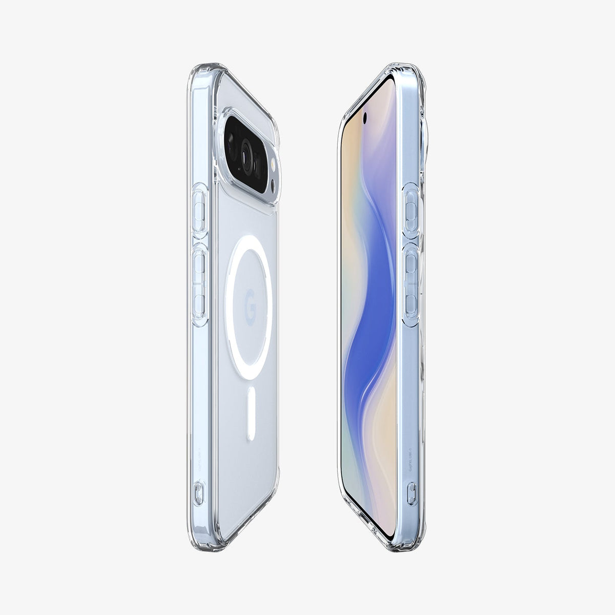 ACS09725 - Pixel 10 Pro XL Case Ultra Hybrid Metal Ring (MagFit) in crystal clear showing the sides, partial front and back