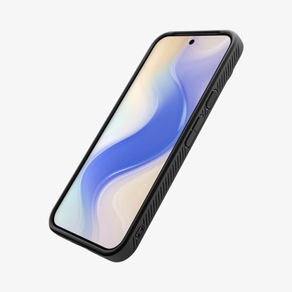 ACS09714 - Pixel 10 / Pixel 10 Pro Case Liquid Air in matte black showing the front and side