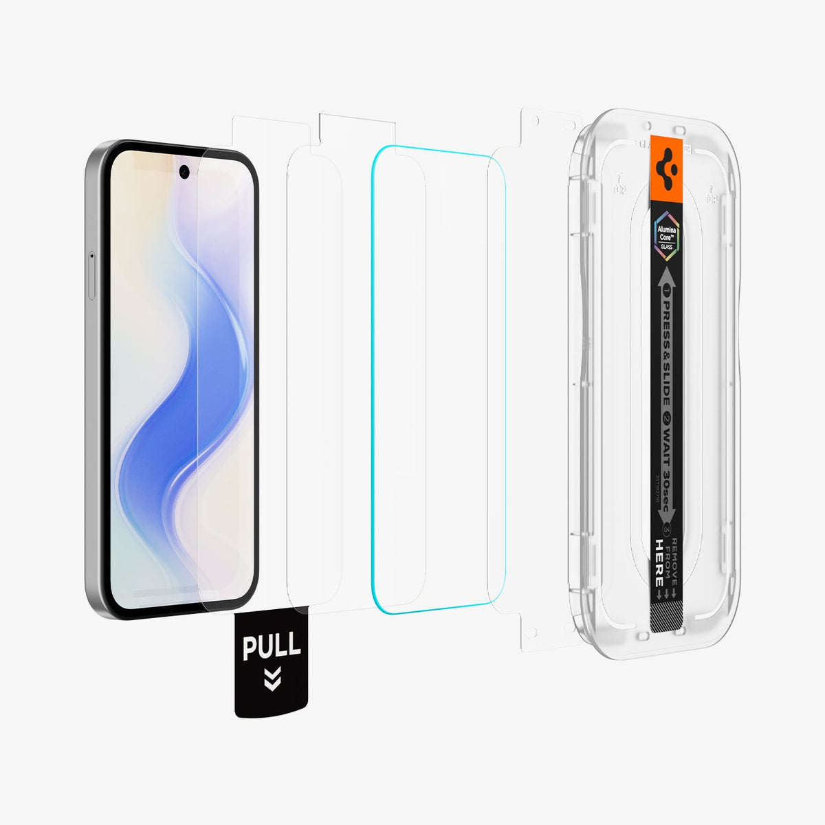 AGL11364 - Pixel 10a GLAS.tR EZ Fit Pro showing the device with screen protector and ez fit tray hovering in front