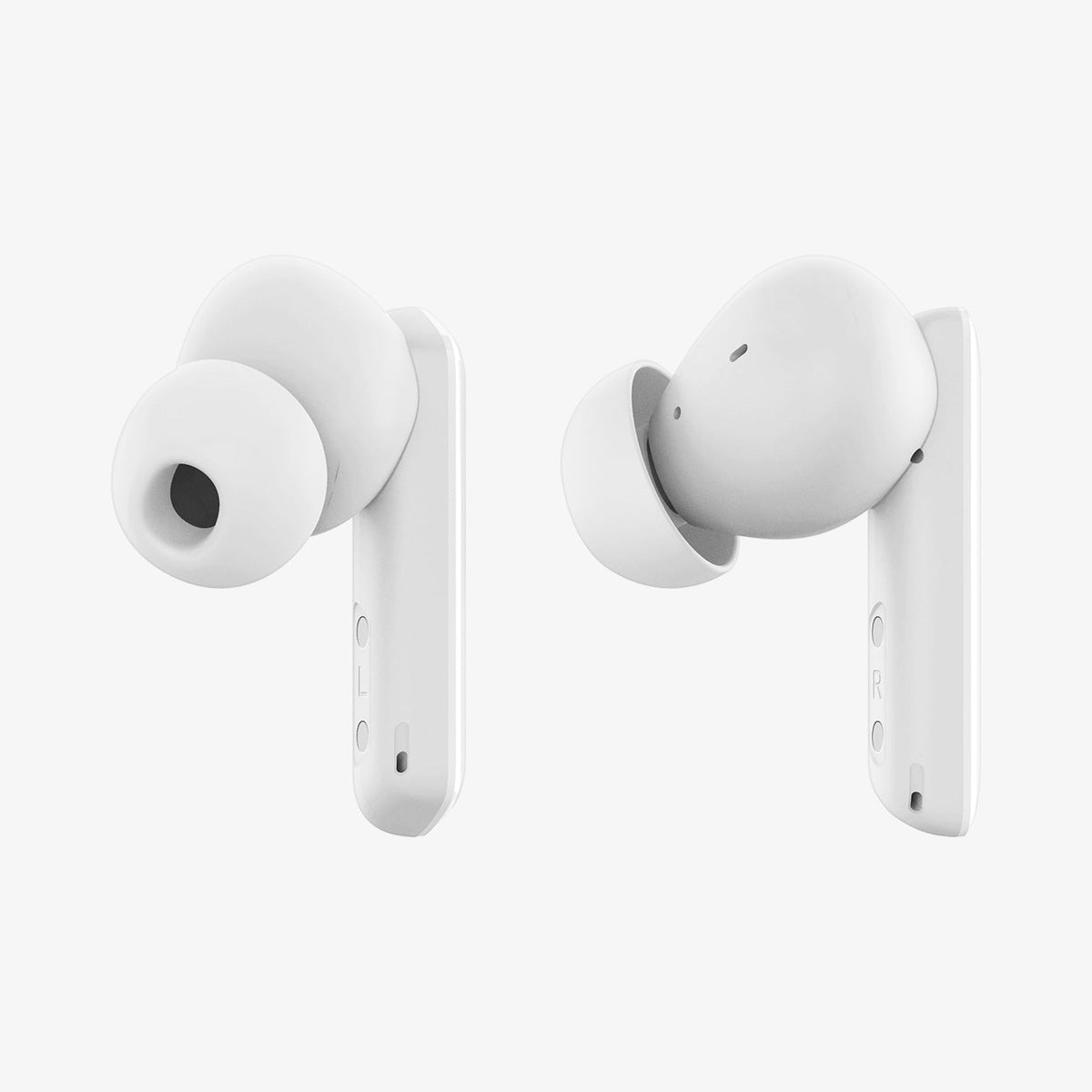 ASD07964 - Spigen True Wireless Earbuds SA2402 in White showing the front and sides of pair of earbuds