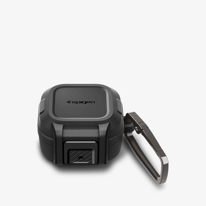 ACS11202 - Galaxy Buds 4 Series - Lock Fit in Matte Black showing the front, top and side with carabiner