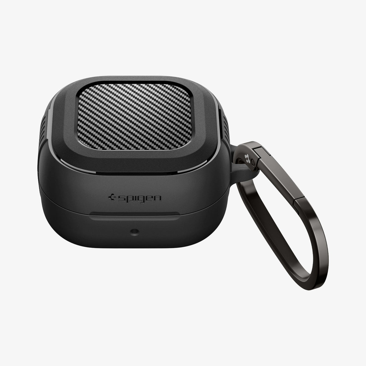 ACS11200 - Galaxy Buds 4 Series Rugged Armor in Matte Black showing the top, front and carabiner