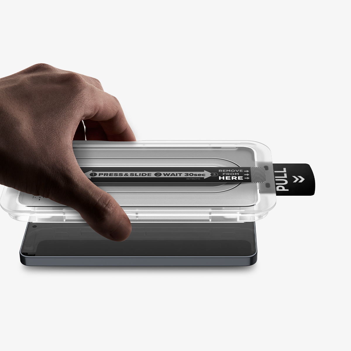 AGL11093 - Galaxy S26 GLAS.tR EZ Fit Pro | Privacy showing the installation tray with hand