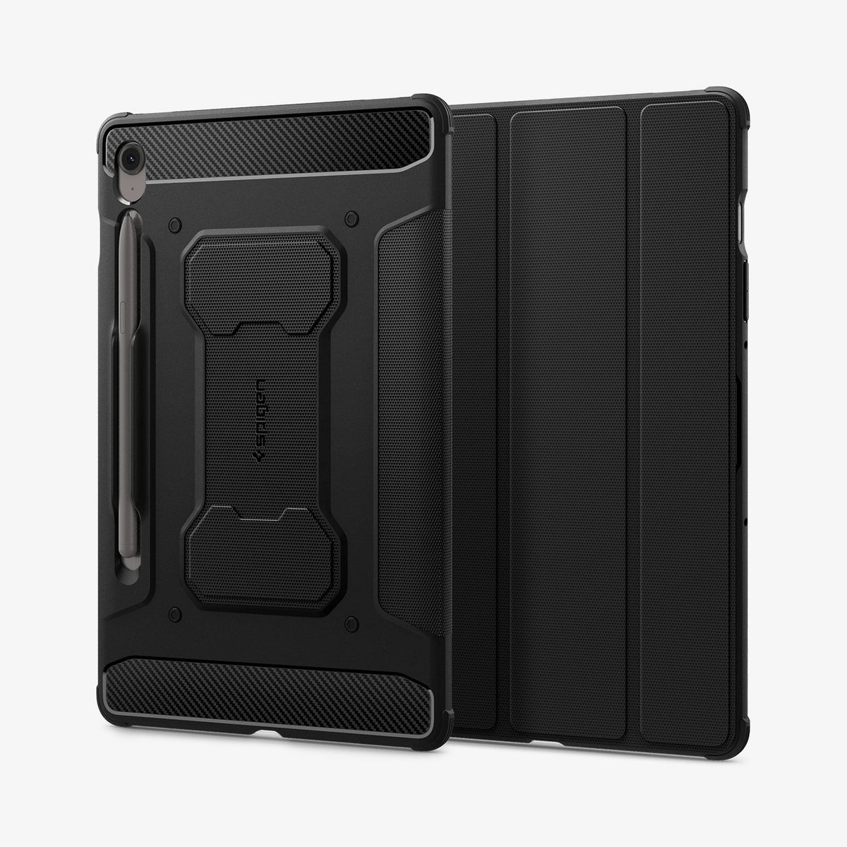 ACS09380 - Galaxy Tab S10 FE Case Rugged Armor Pro in Matte Black showing the back and partial front