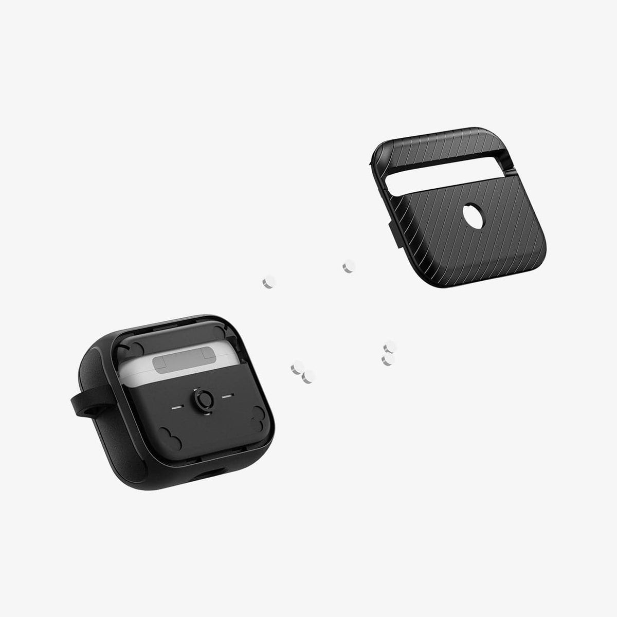 ACS03644 - Airpods 3 Mag Armor in black showing the magnetic layer of back hovering away from device