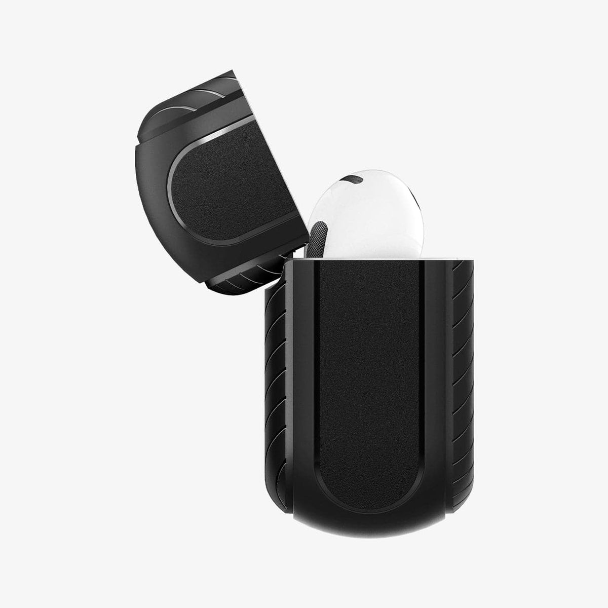 ACS03644 - Airpods 3 Mag Armor in black showing the side with top open and AirPods inside