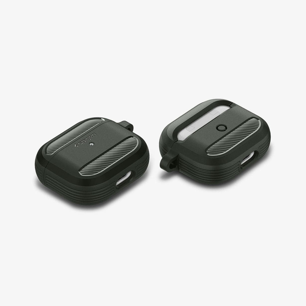ASD01979 - Apple AirPods 3 Case Rugged Armor in military green showing the front, back and sides