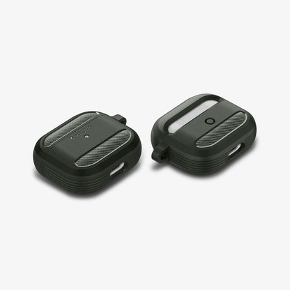 ASD01979 - Apple AirPods 3 Case Rugged Armor in military green showing the front, back and sides