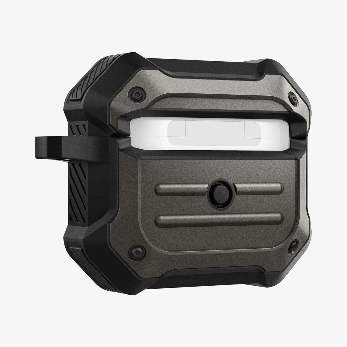 ASD01989 - Apple AirPods 3 Case Tough Armor in gunmetal showing the back and side