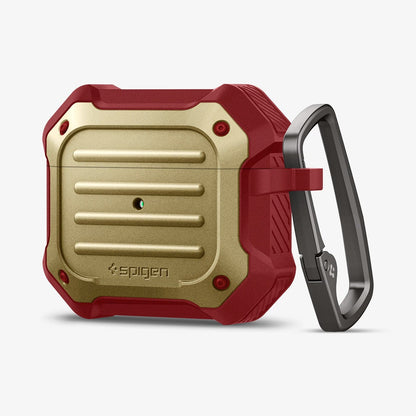 ASD02997 - Apple AirPods 3 Case Tough Armor in metallic gold showing the front and carabiner