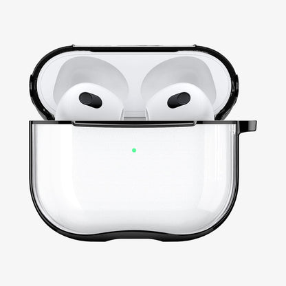 ASD01982 - Apple AirPods 3 Case Ultra Hybrid in jet black showing the front with top open and AirPods inside