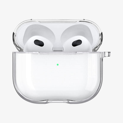 ASD01981 - Apple AirPods 3 Case Ultra Hybrid in crystal clear showing the front with top open and AirPods inside