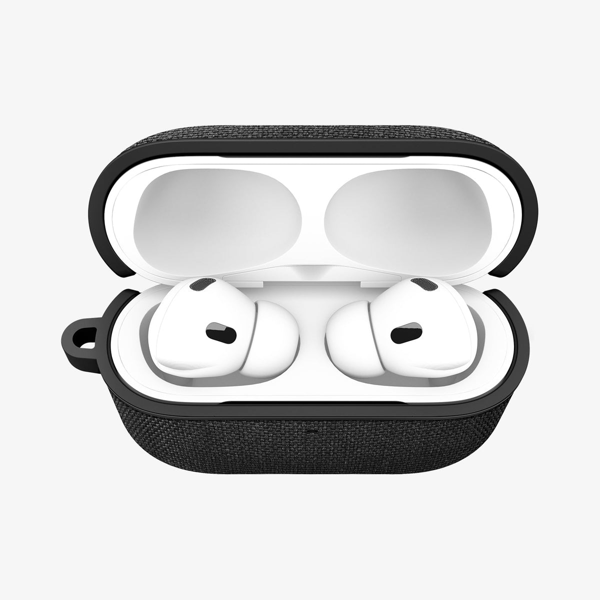 ACS11196 - AirPods Pro 3 Series Urban Fit in Matte Black showing the front with top open and AirPods inside
