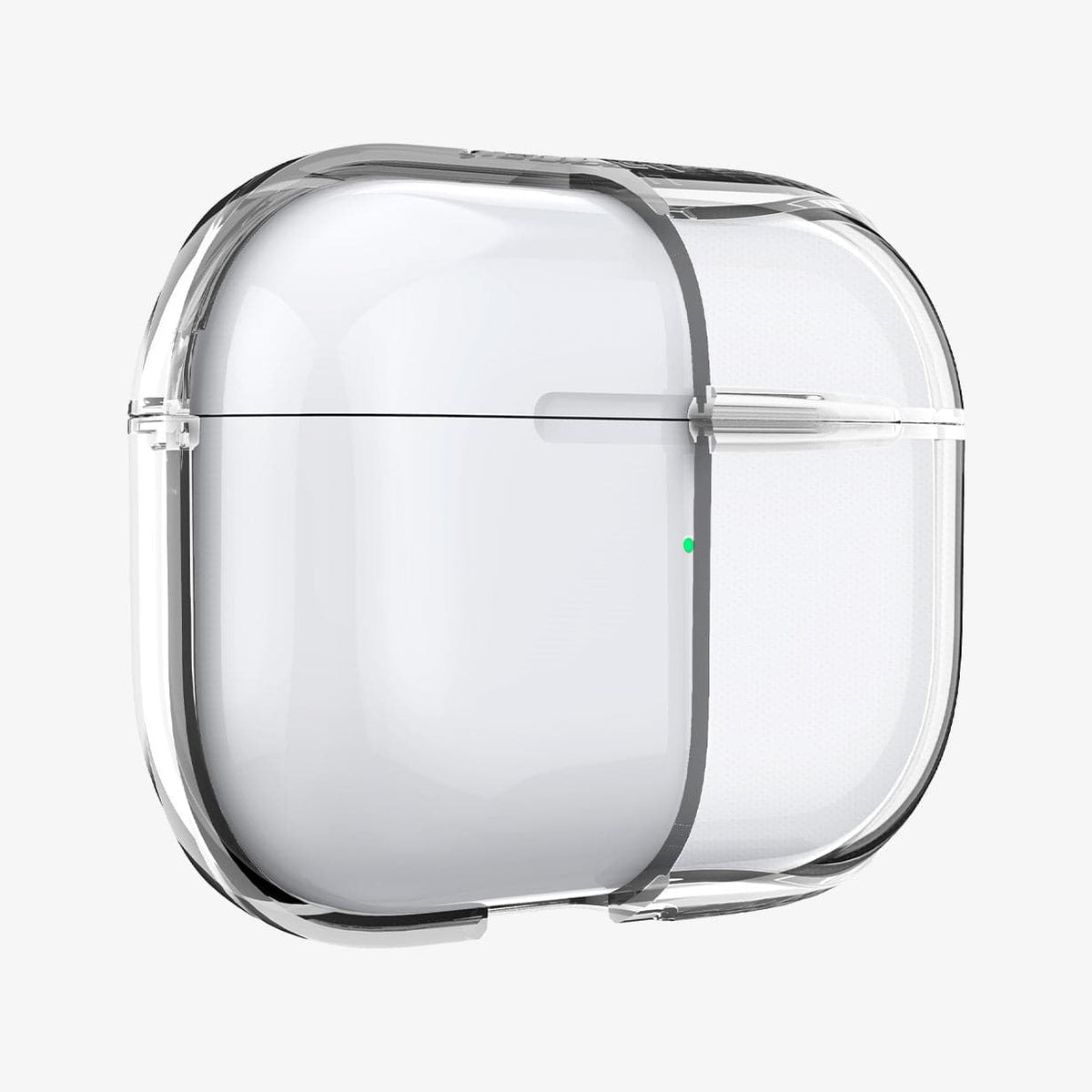 ASD00541 - Apple AirPods Pro Case Ultra Hybrid in crystal clear showing the front with case cut half open