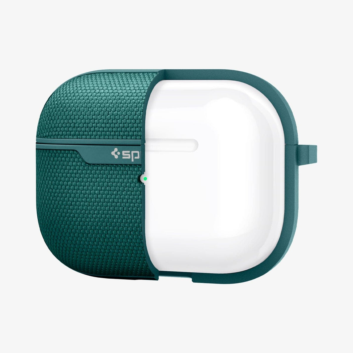 ASD00825 - Apple AirPods Pro Case Urban Fit in midnight green showing the front with case cut half open