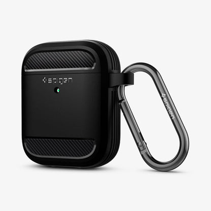ASD01117 - Apple AirPods 1 / 2 Case Rugged Armor in matte black showing the front with carabiner