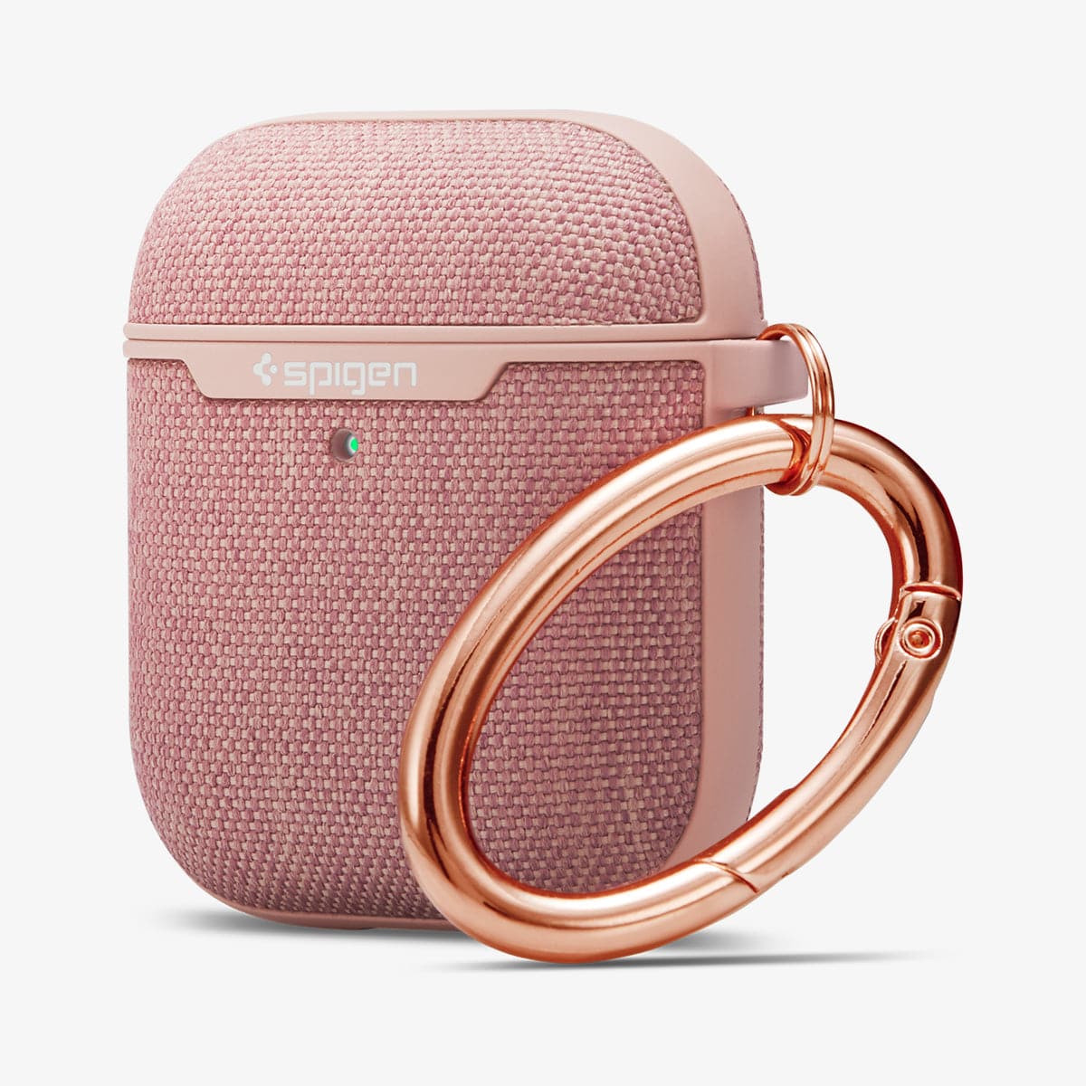 074CS27598 - Apple AirPods 1 / 2 Case Urban Fit in rose gold showing the front, side and carabiner