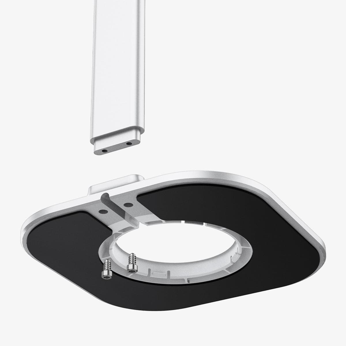 AMP02817 - Apple Airpods Max MagFit Stand in silver showing the bottom portion of stand hovering below remainder of stand