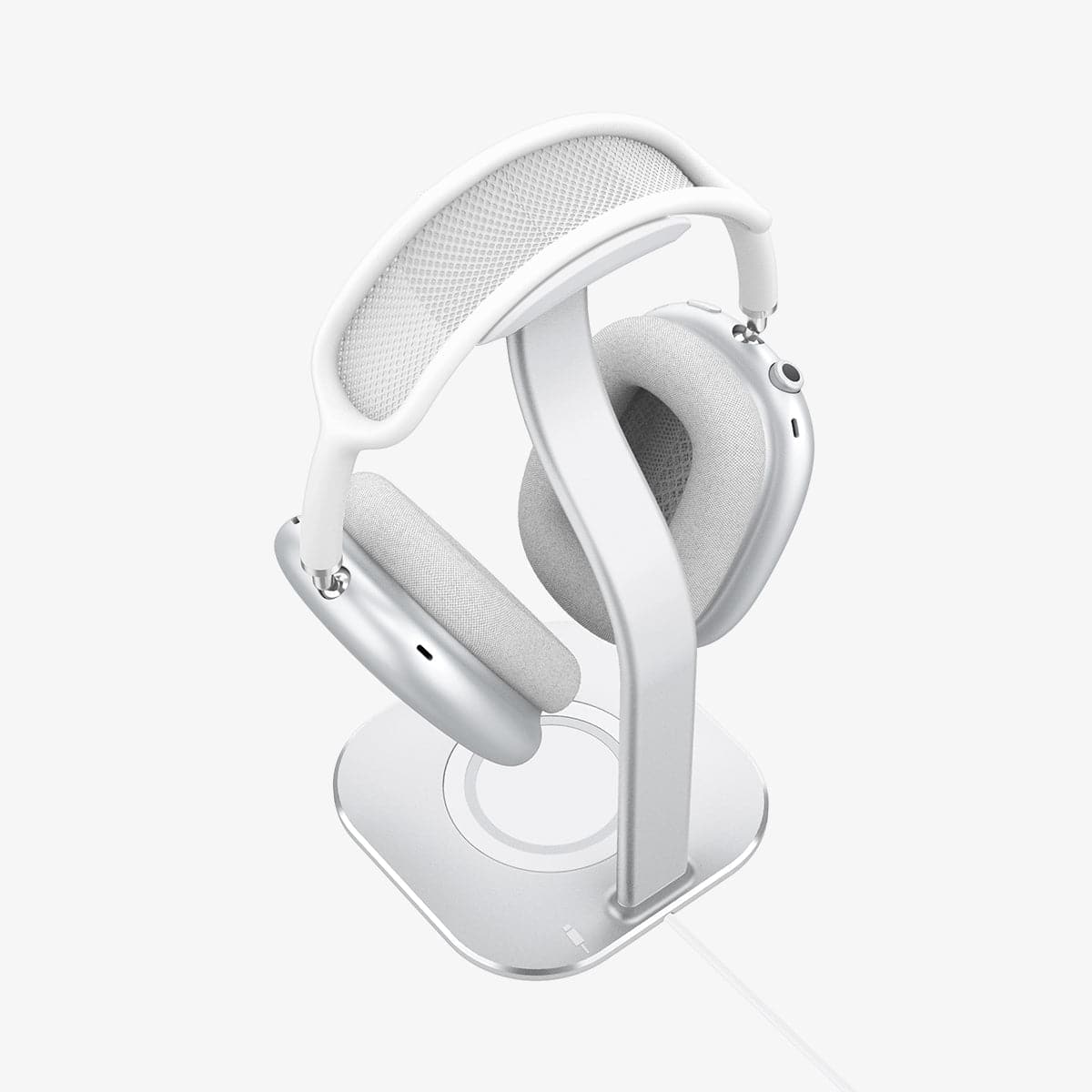 AMP02817 - Apple Airpods Max MagFit Stand in silver showing the top and back with AirPods Max on stand