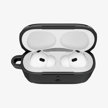 ACS09822 - AirPods Pro 3 Rugged Armor in Matte Black showing the front, half open