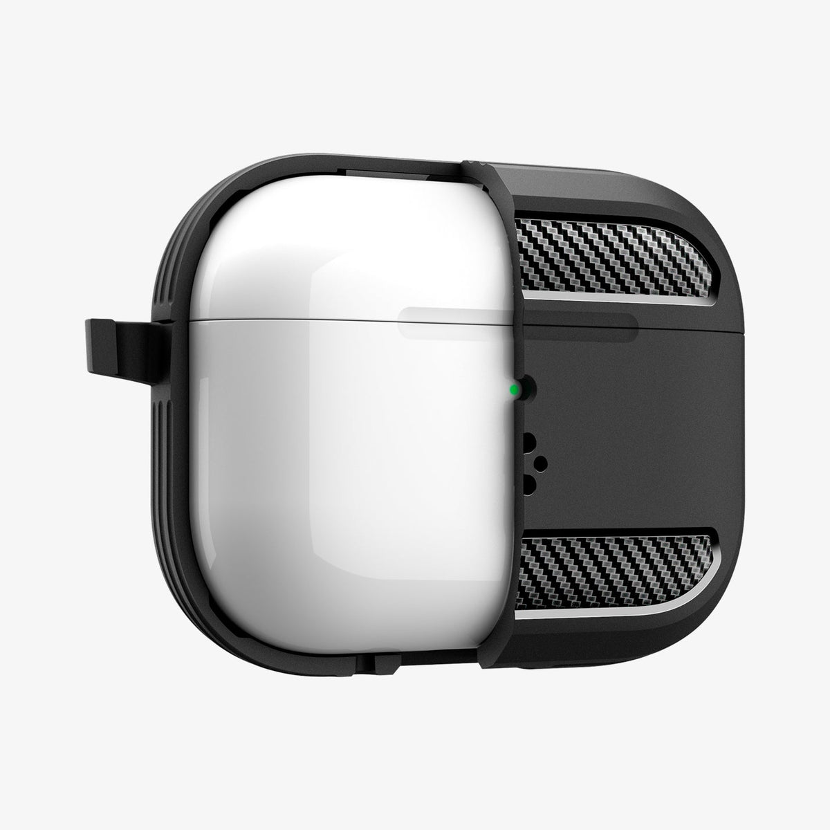 ACS09822 - AirPods Pro 3 Rugged Armor in Matte Black showing the front partially cut open in half