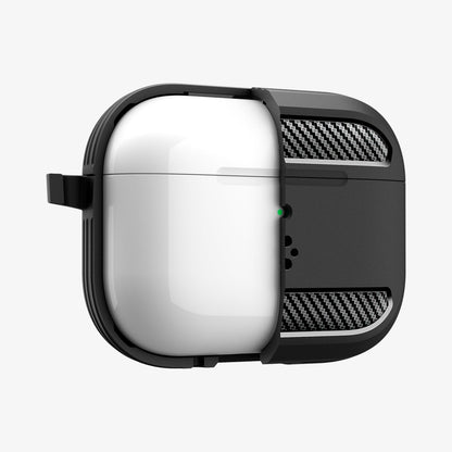 ACS09822 - AirPods Pro 3 Rugged Armor in Matte Black showing the front partially cut open in half