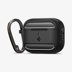 ACS09822 - AirPods Pro 3 Rugged Armor in Matte Black showing the front, partial side with carabiner