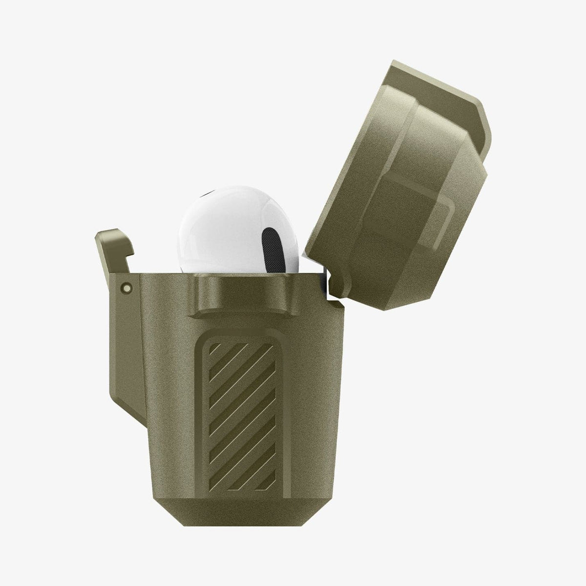 ACS05910 - Apple AirPods Pro Case Lock Fit in vintage khaki showing the side with top open and AirPods inside