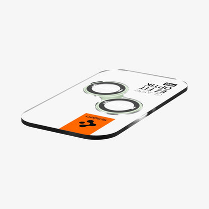 AGL07169 - iPhone 15 Plus Optik Pro EZ Fit Lens Protector in Green showing the optic tray with lens