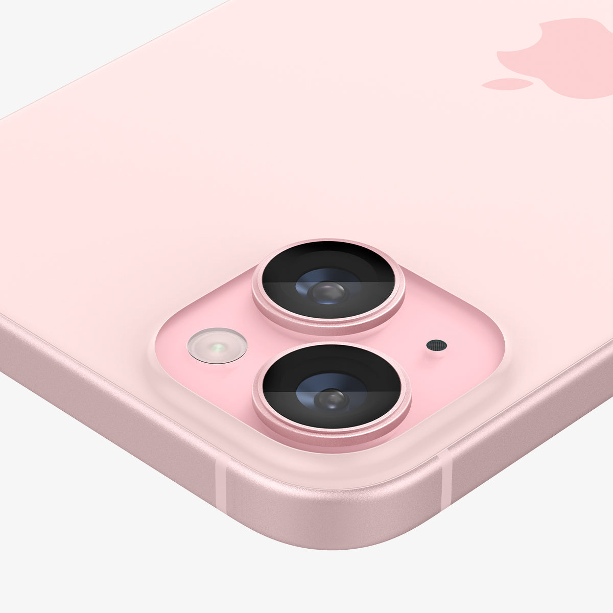 AGL07167 - iPhone 15 Plus Optik Pro EZ Fit Lens Protector in Pinky showing the back and side, camera lens zoomed in