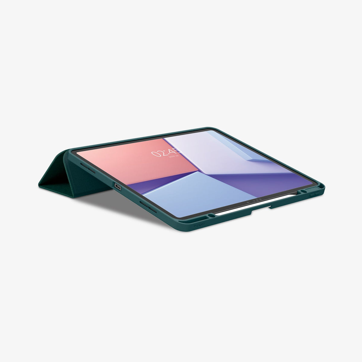ACS07672 - iPad Air 12.9-inch Case Urban Fit in Midnight Green showing the front, partial side with a folded front cover propped up behind as a stand