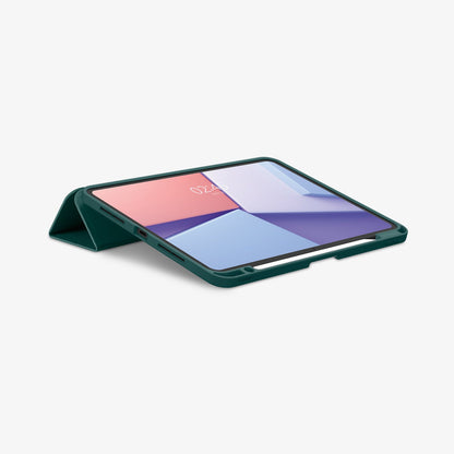 ACS07759 - iPad Pro 11-inch (2024) Case Urban Fit in Midnight Green showing the front, partial side with a folded front cover propped up behind as a stand